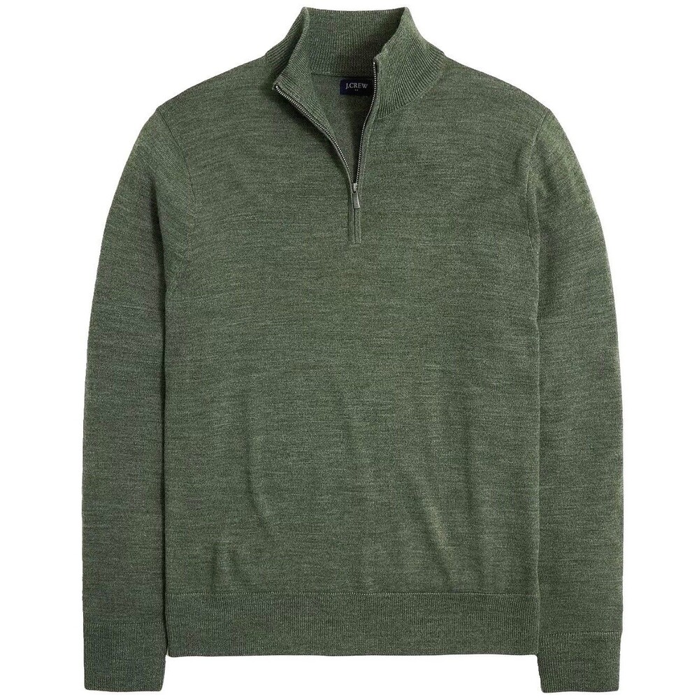 J.Crew Merino Wool Quarter-Zip Sweater Men's Small Heather Cypress Green Preppy